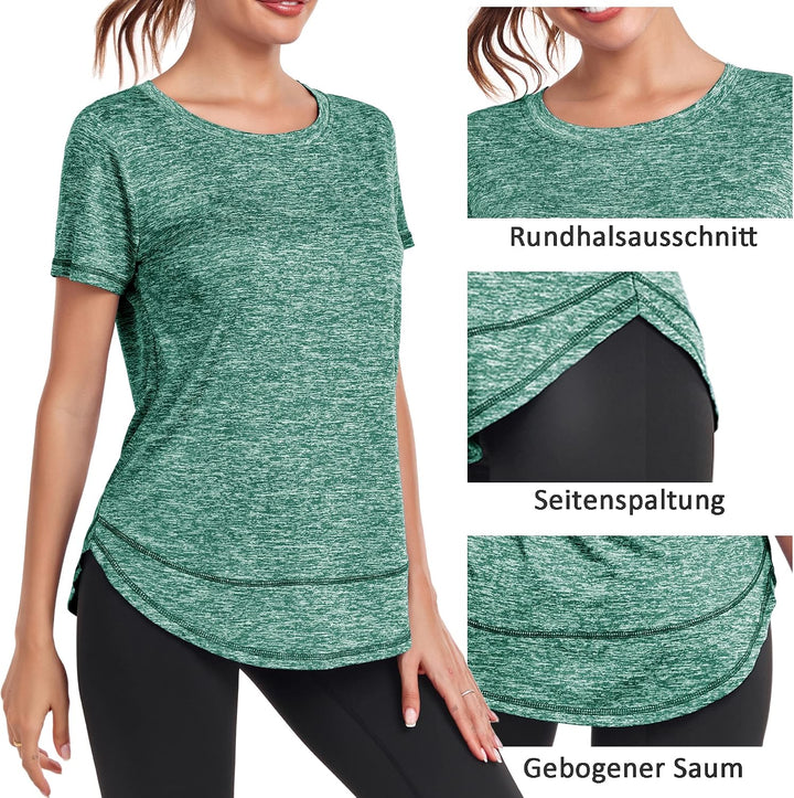 Sport T-Shirt Damen, Kurzarmshirt Frauen, Workout Tops Rundhalsausschnitt Athletisch Lässig Laufen Y