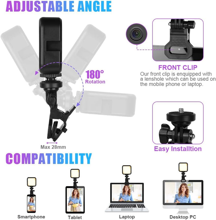 AXFEE LED Videoleuchte, Video Licht Dimmbare 3000K-7000K, Kamera Licht mit Telefonclip und Cold Shoe