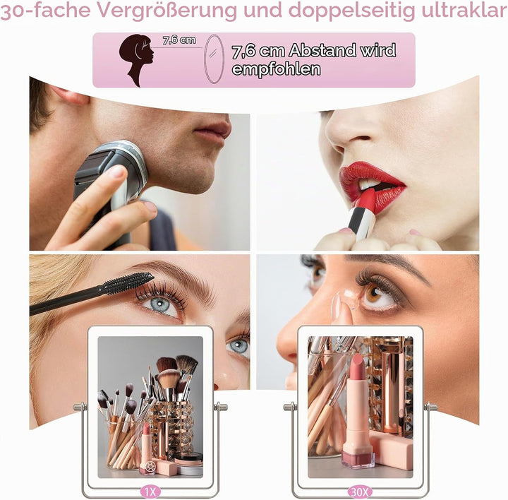 Famihomii Wiederaufladbar Kosmetikspiegel mit LED Beleuchtetung, Schminkspiegel mit 1-/10X Vergrösse