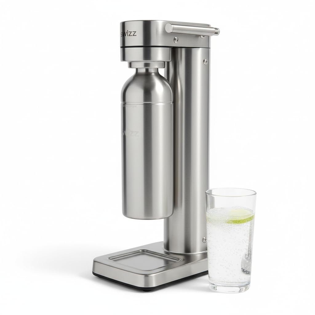 Premium Wassersprudler aus gebürstetem Edelstahl mit 1 x BPA-frei Flaschen SW!ZZ (gebürstetem Edelst
