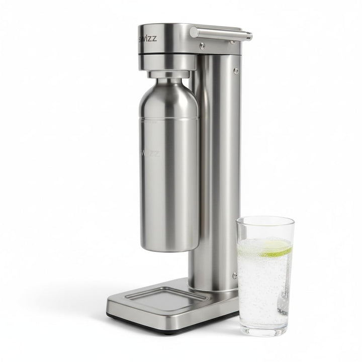 Premium Wassersprudler aus gebürstetem Edelstahl mit 1 x BPA-frei Flaschen SW!ZZ (gebürstetem Edelst