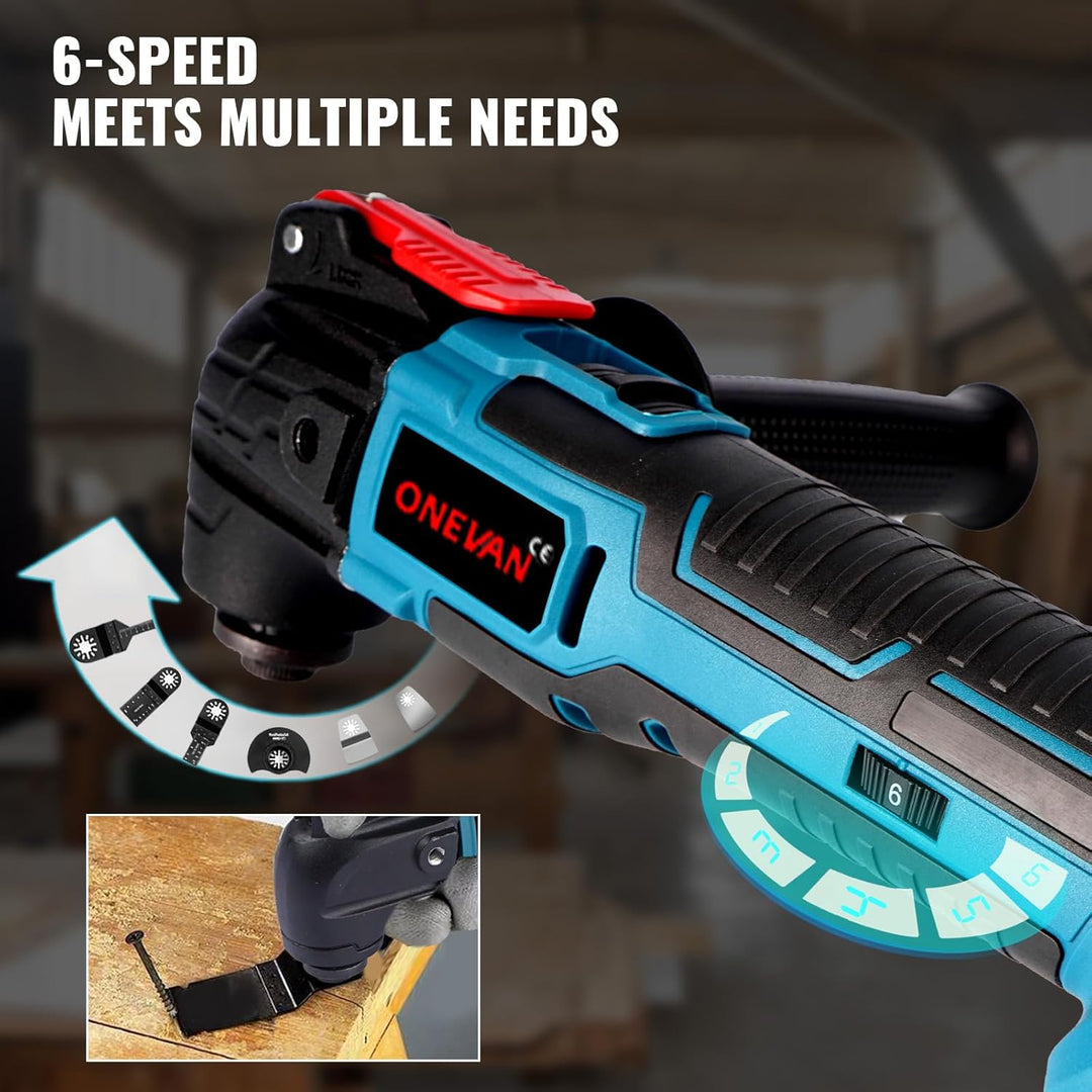 ONEVAN Akku Multifunktionswerkzeug, 2 * 4.0Ah Akkus, Multitool Oszillationswerkzeug, 22 Zubehör, 4°O