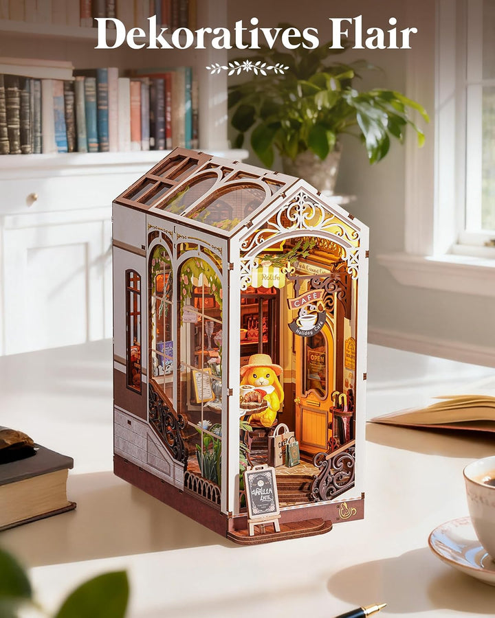 Rolife Book Nook Kit für Erwachsene Miniatur Haus Selber Bauen mit Licht Holiday Café Booknook Bausa
