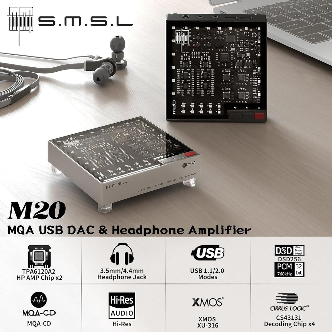 SMSL LIN.LIN.LIN M20 USB MQA MQA-CD DAC Headphone Amp 4X CS43131Chip USB 2.0 USB1.1 Gaming DAC 3,5mm