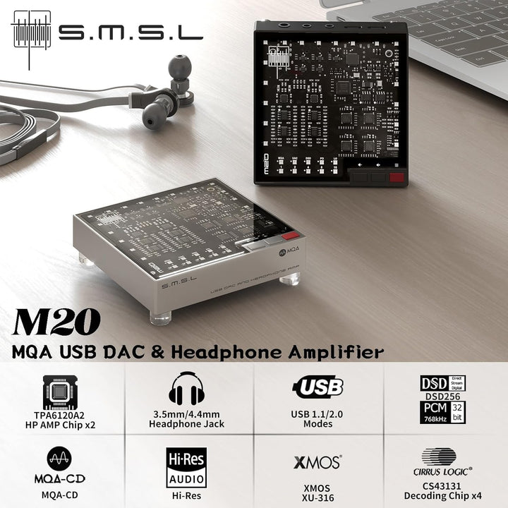 SMSL LIN.LIN.LIN M20 USB MQA MQA-CD DAC Headphone Amp 4X CS43131Chip USB 2.0 USB1.1 Gaming DAC 3,5mm