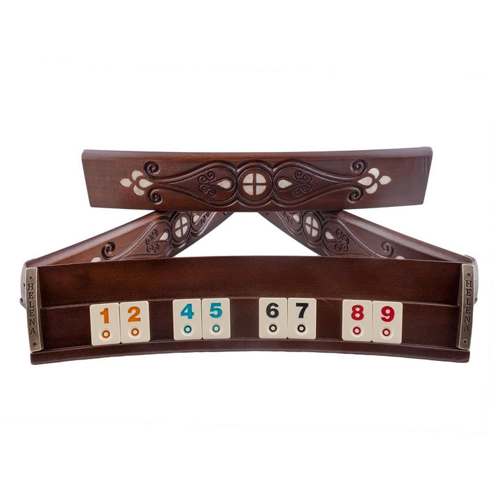 Helena Wood Art, Handgefertigtes Oval Rummy Set aus Holz inklusive Tasche, Okey Takimi, 100% Holz, L