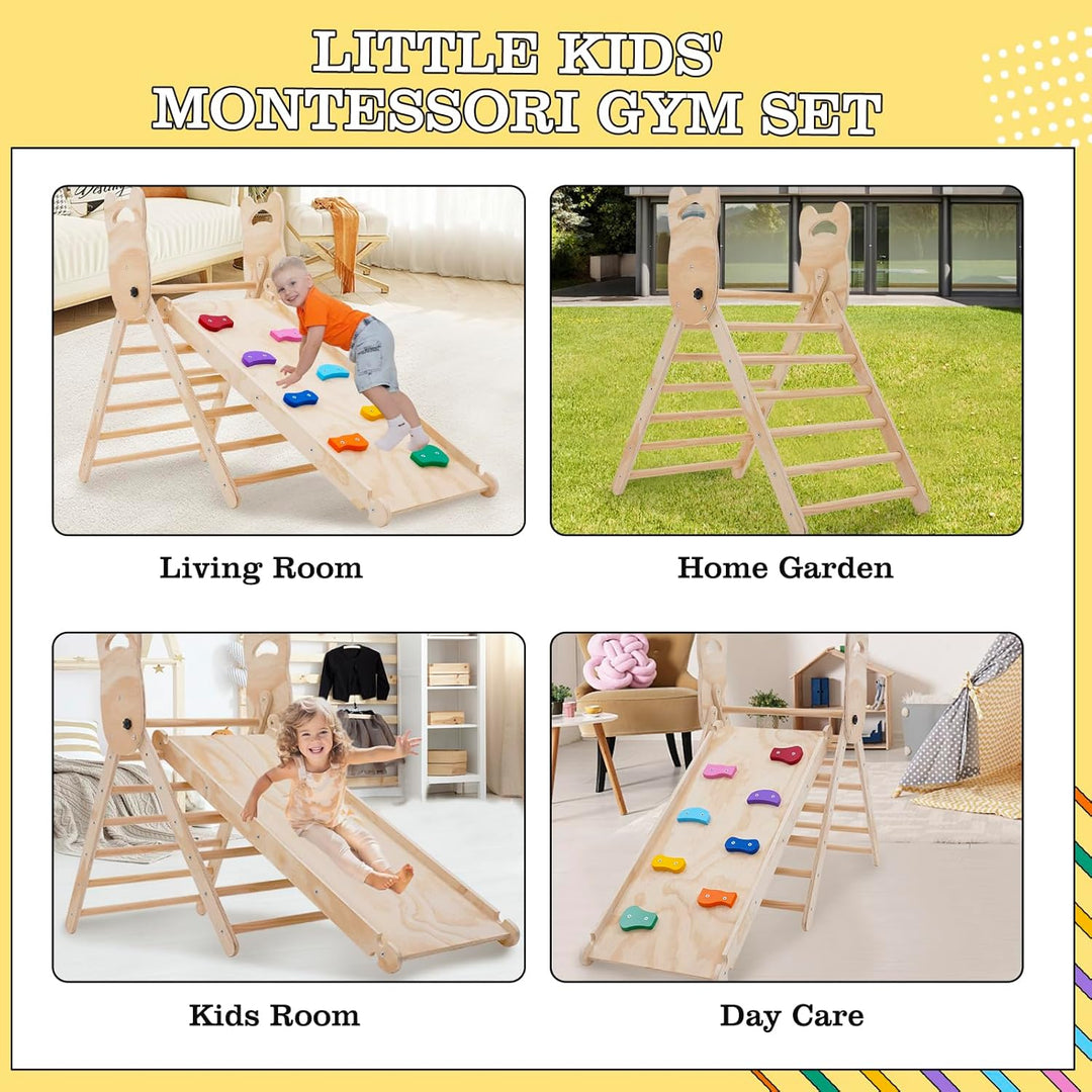 Ark miido Klettergerüst Indoor klettersteine 3-in-1 Montessori kletterdreieck mit Rutsche Faltbares