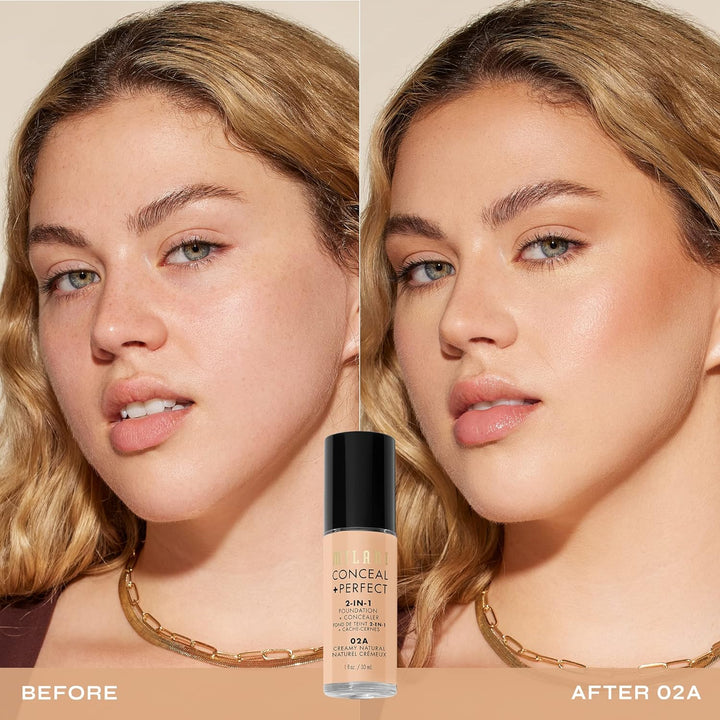 Milani C-M0-012-11 Conceal And Perfect 2 in 1 Foundation + Concealer Creamy Natural, 30 ml