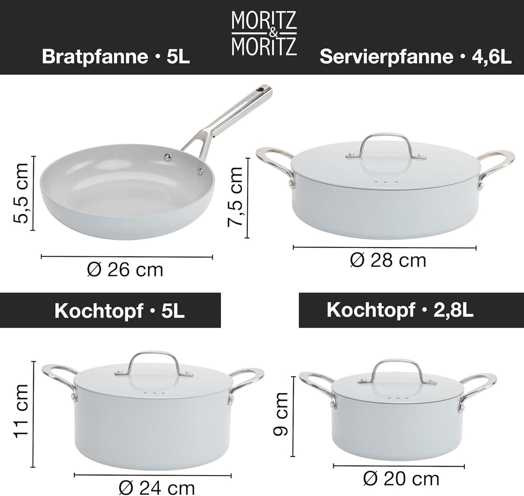 Moritz & Moritz 7-tlg. Aluminium Topf und Pfannenset Induktion mit Deckel, 2x Kochtöpfe Induktion mi