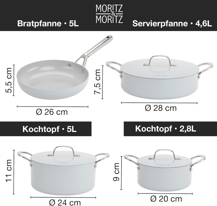 Moritz & Moritz 7-tlg. Aluminium Topf und Pfannenset Induktion mit Deckel, 2x Kochtöpfe Induktion mi