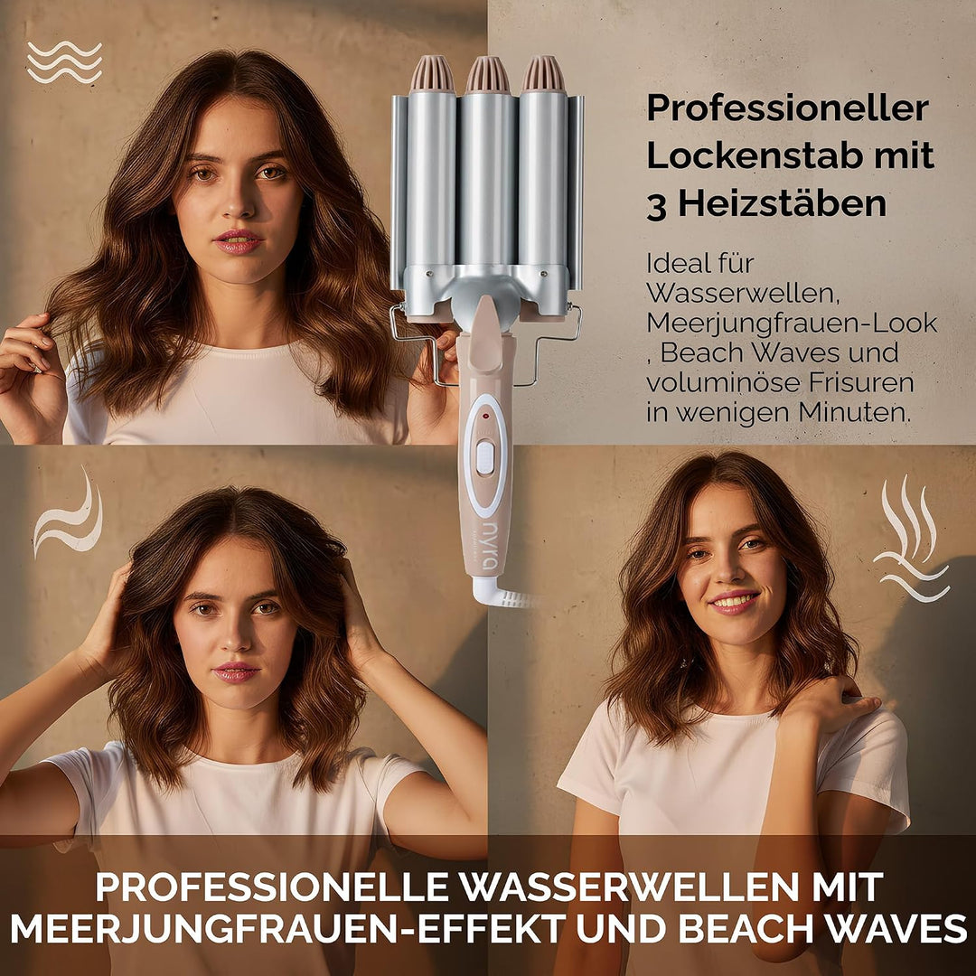 Nyra Lockenstab Home 3 Röhren, professioneller Lockenstab mit grossen Wellen, 2 Temperaturen (170 °C