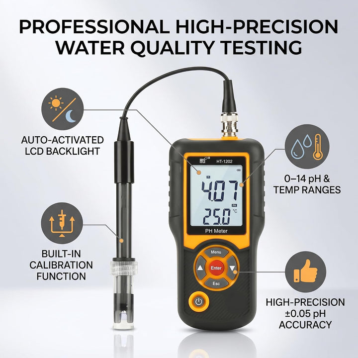 Digitales PH-Messgerät HT-1202 0,05 pH Hochpräziser Wasserqualitätstester, PH mV-Testertemperaturmes