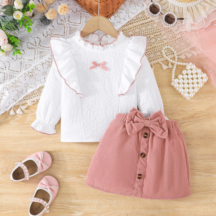 Kleinkind Baby Mädchen Outfits Ruffle Rollkragen Langarm Shirt + Bowknot Mini Rock 2 Stück Herbst Wi