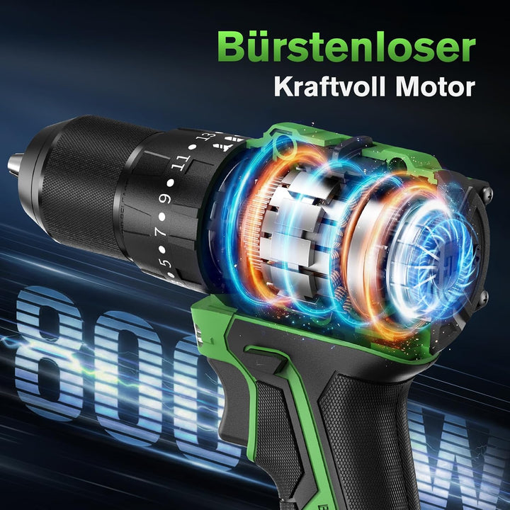 Ginour 21V Bürstenlos Akku Schlagbohrschrauber Set, 50 Nm, 1x2Ah Akku, kompatibel mit Makita 18V Akk