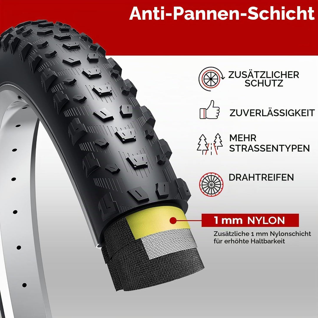Fincci Fahrradreifen 29 x 2.6 Zoll 66-622 ETRTO Reifen mit Nylonschutz, 60 TPI für Mountain, MTB, Do