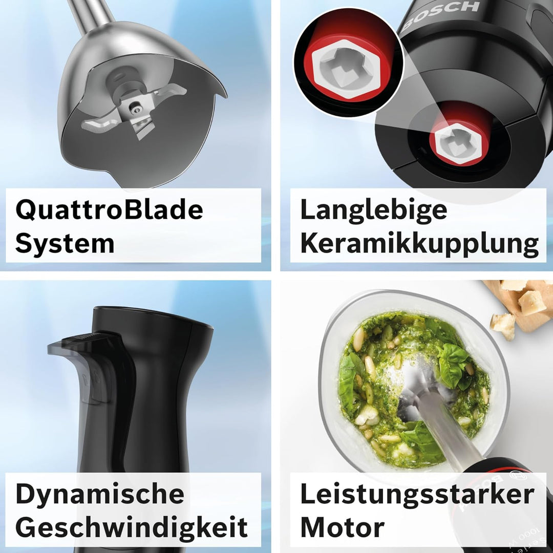 Bosch Stabmixer ErgoMaster Serie 4 MSM4B610, einhändig bedienbar, Edelstahl-Klingen, verschleissfrei