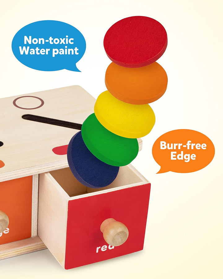 Coogam Montessori Toys Holz-Sortierbox in Farbform, geometrische passende Blöcke, frühes Lernen, päd