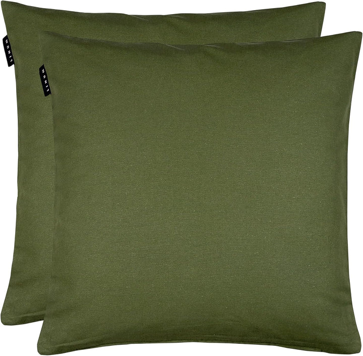 LINUM Annabell Elegant Kissenhülle 50x50 cm 2er-Pack, 100% Baumwolle, Maschinenwaschbar, Dunkel Oliv
