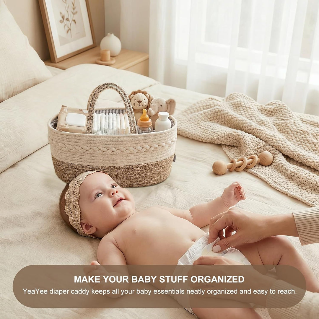YeaYee Baby Windel Caddy Organizer，Multifunktionale Aufbewahrungsbox für Windeln， mit wechselbaren F
