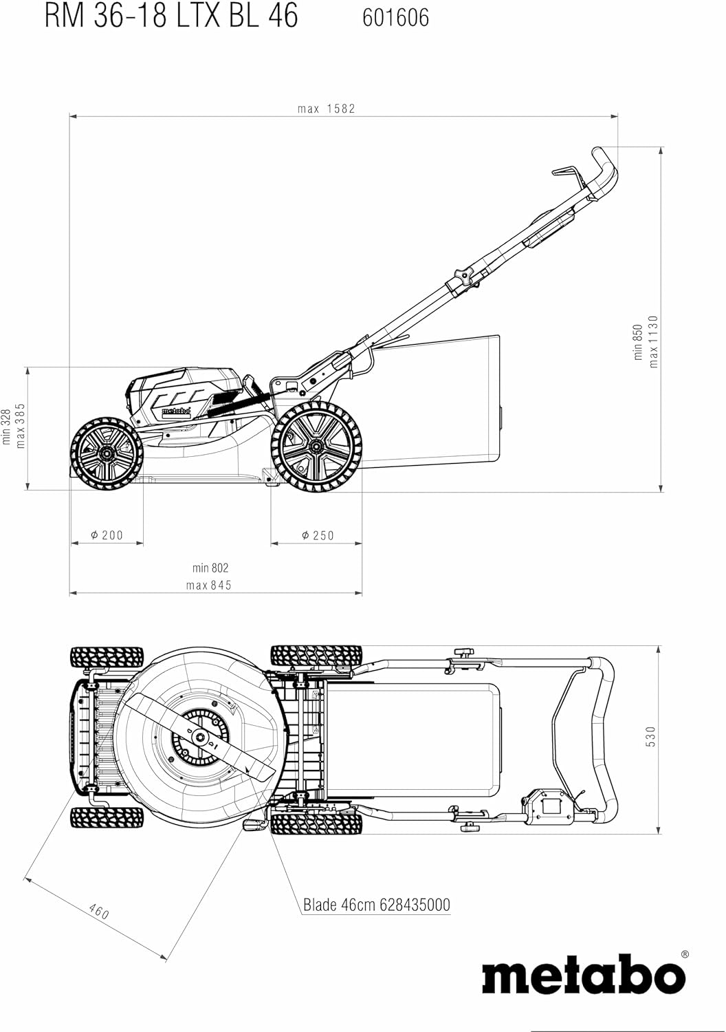 Metabo Akku-Rasenmäher mit Mulchfunktion RM 36-18 LTX BL 46 (601606650) für grosse Flächen im Garten