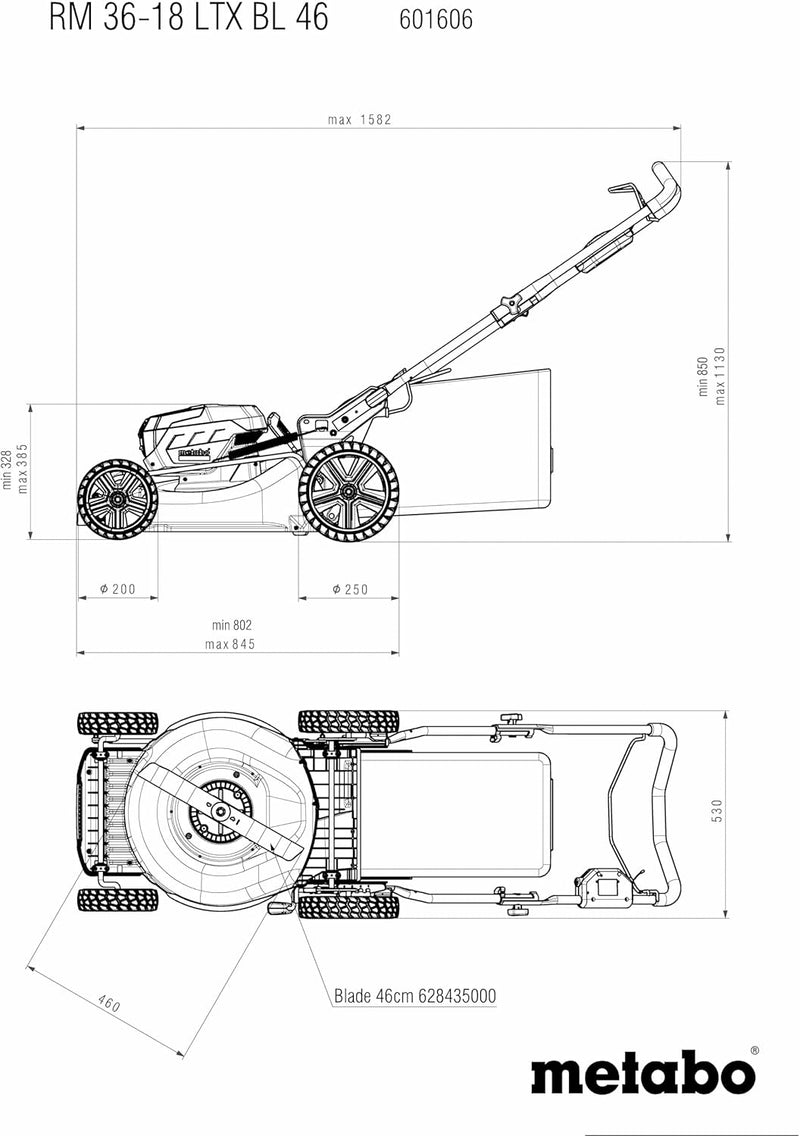 Metabo Akku-Rasenmäher mit Mulchfunktion RM 36-18 LTX BL 46 (601606650) für grosse Flächen im Garten