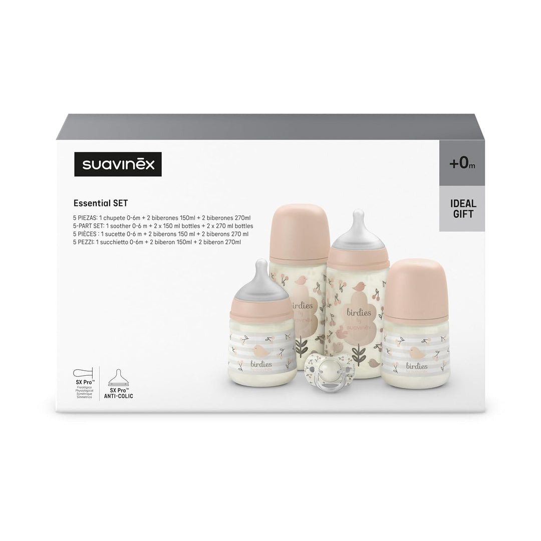 Suavinex, Babyflaschen-Set für Neugeborene, Geschenkset mit: 2 Flaschen 270 ml + 2 Flaschen 150 ml +