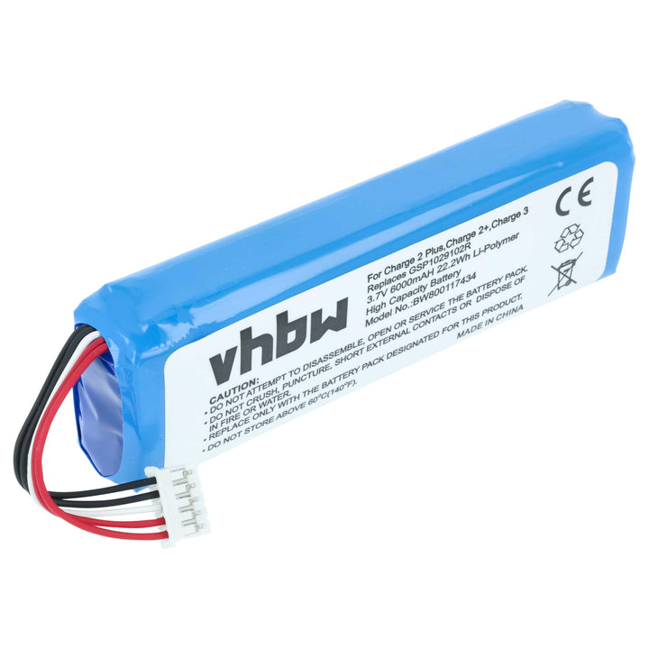 vhbw 1x Akku Ersatz für JBL GSP1029102R für Lautsprecher Boxen Speaker (6000 mAh, 3,7 V, Li-Polymer)