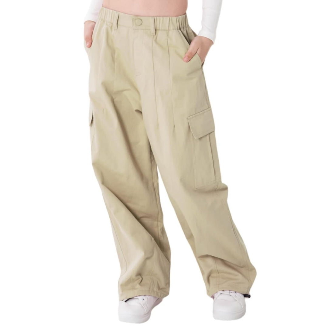 Rolanko Mädchen Cargohose, Baumwoll Baggy Hose mit Elastischer Taille und Mehreren Taschen für Kinde