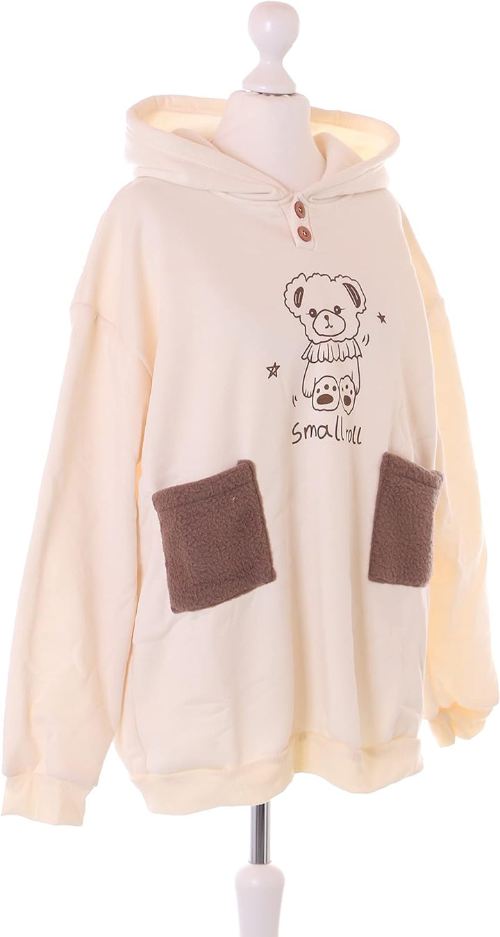 Kawaii-Story TS-319 Beige Teddy Bär Grafik mit Taschen Oversized Hoodie Sweatshirt Pullover Pastel G