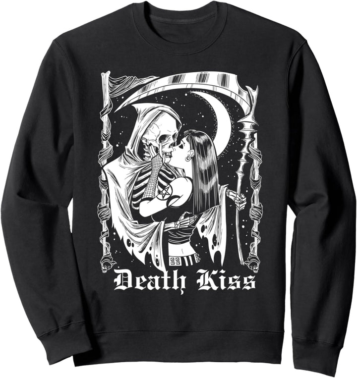 Tod Kuss Hexe und Tod Sensenmann Skelett Sweatshirt