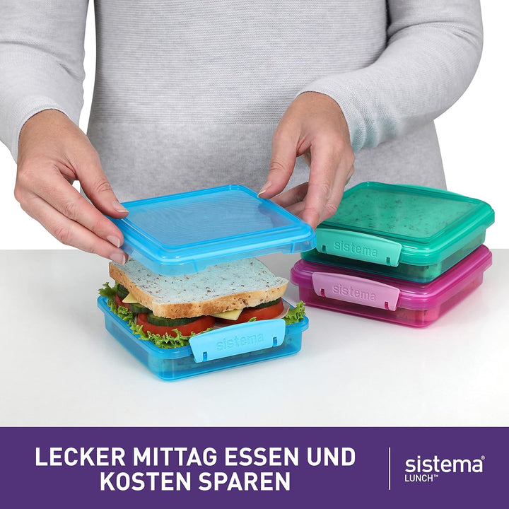 Sistema Brotdose Sandwichbox | 450 ml | stapelbare und luftdichte Lunchbox mit Deckel | Lunchbox Kin