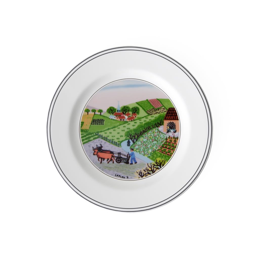 Villeroy und Boch Design Naif Brotteller "Feldarbeit", 17 cm, Premium Porzellan, Weiss/Bunt Brottell
