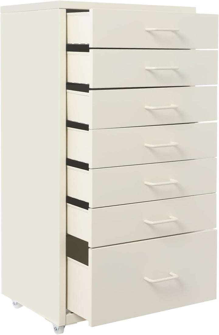 Mobiler Aktenschrank, Rollcontainer mit 7 Schubladen Metall-Nachttisch Schubladenschrank Rollschrank