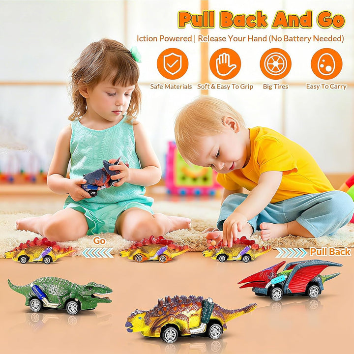 Dinosaurier - 6Pcs Auto Dino Spielzeug mit Spielmatte - Auto Dinosaurier Spielzeug ab 2 3 4 Jahre |