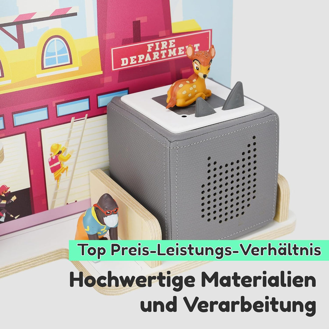 stadtecken Holzregal für Musikbox I Passend für die Toniebox und ca. 35 Tonies I Perfekte Aufbewahru