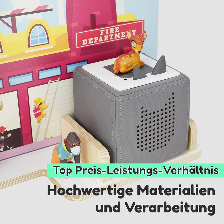 stadtecken Holzregal für Musikbox I Passend für die Toniebox und ca. 35 Tonies I Perfekte Aufbewahru