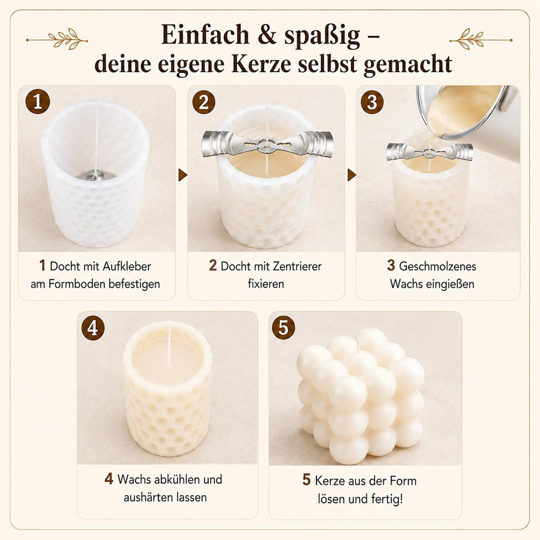 GARMEE Elektrischer Wachsschmelzer 800ML Kerzen Selber Machen Set mit 4 Kerzenformen Silikon, Wachss