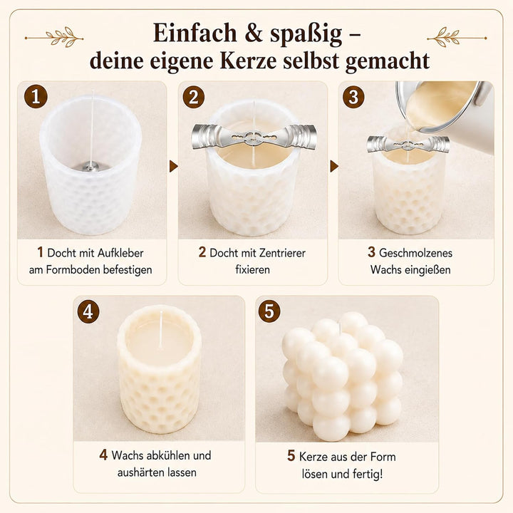 GARMEE Elektrischer Wachsschmelzer 800ML Kerzen Selber Machen Set mit 4 Kerzenformen Silikon, Wachss