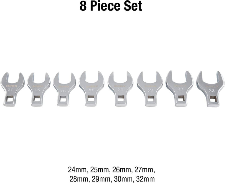 Sunex 9730A Dr.Jumbo Krähenfussschlüssel-Set, metrisch, 1,27 cm, 8-teilig Metrisch: 24 - 32 mm., Met