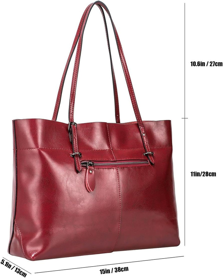 S-ZONE Damen Handtasche Echtleder Schultertasche Umhängetasche Grosse Shopper Tote Beutel Weinrot, W
