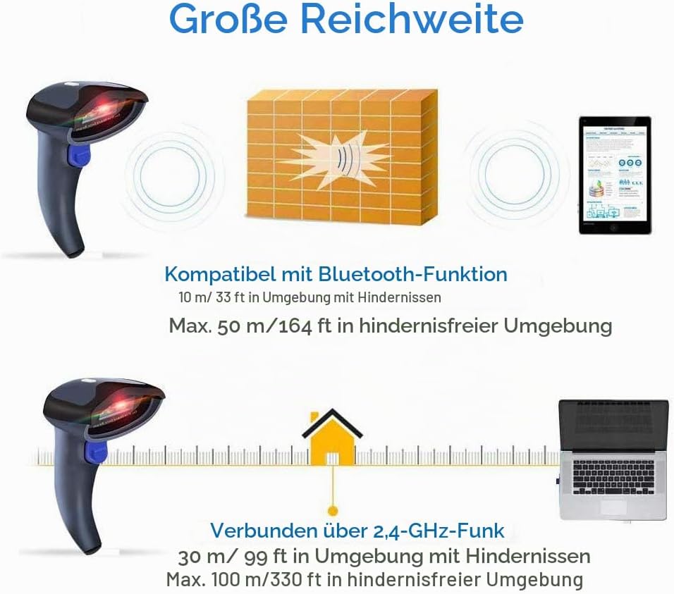 NETUM Wireless Bluetooth Barcode-Scanner Kabellos CCD Bar Code Reader für Android / IOS / Windows XP