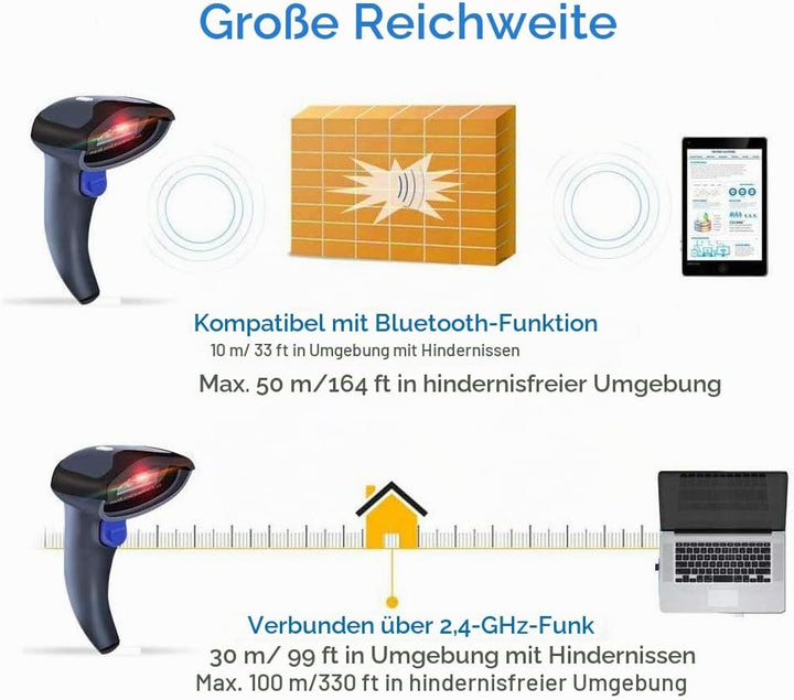 NETUM Wireless Bluetooth Barcode-Scanner Kabellos CCD Bar Code Reader für Android / IOS / Windows XP