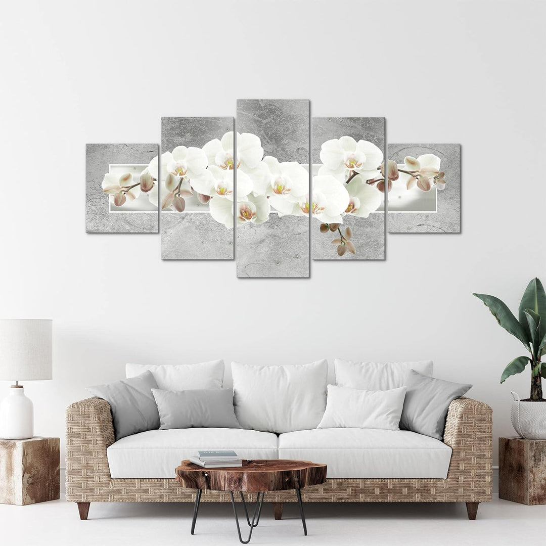 Runa Art - Bilder Blumen Orchidee 200 x 100 cm 5 Teilig XXL Wanddekoration Design Grau 203551c 200 x