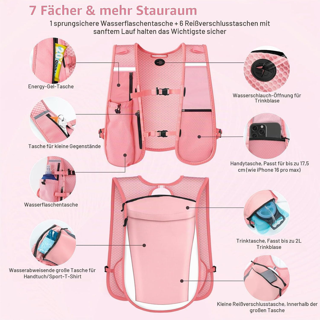 Nextyu Laufweste Damen und Herren, Trinkweste mit Trinkflasche Soft 500ML &amp; Handytasche, Trinkrucksa