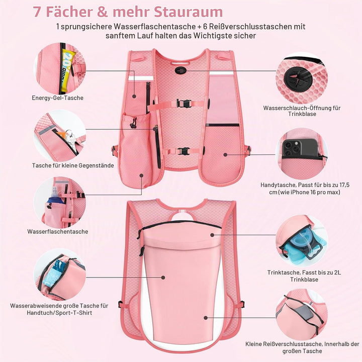 Nextyu Laufweste Damen und Herren, Trinkweste mit Trinkflasche Soft 500ML &amp; Handytasche, Trinkrucksa