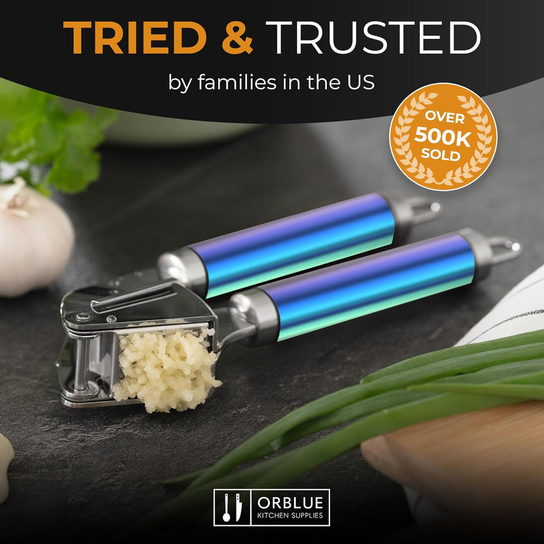 ORBLUE knoblauchpresse edelstahl [Premium] – knoblauch presse Professionelle Qualität, leicht zu rei