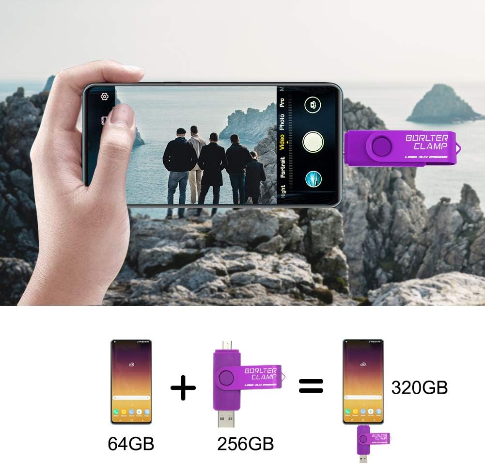 BORLTER CLAMP 256GB USB-Stick 2 in 1 Dual Port USB 3.0 Speicherstick OTG Flash-Laufwerk für Micro-US