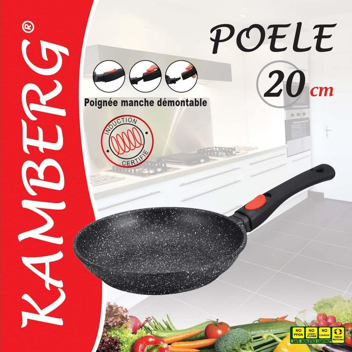 Kamberg – 0008020 – Pfanne 20 cm – Abnehmbarer Griff – Aluminiumguss – Beschichtung in Steinoptik –