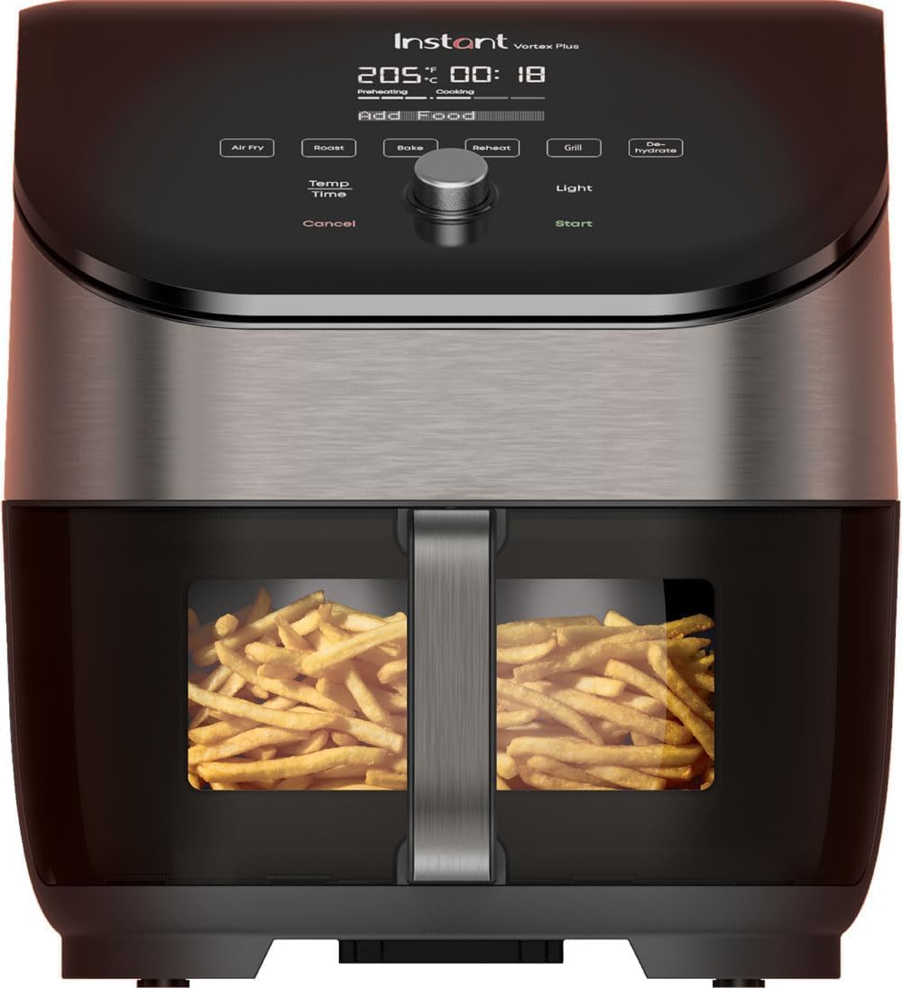 Instant Vortex Plus mit ClearCook - 5.7L Digitale Gesunde Heissluftfritteuse, Edelstahl, 6-in-1 Smar