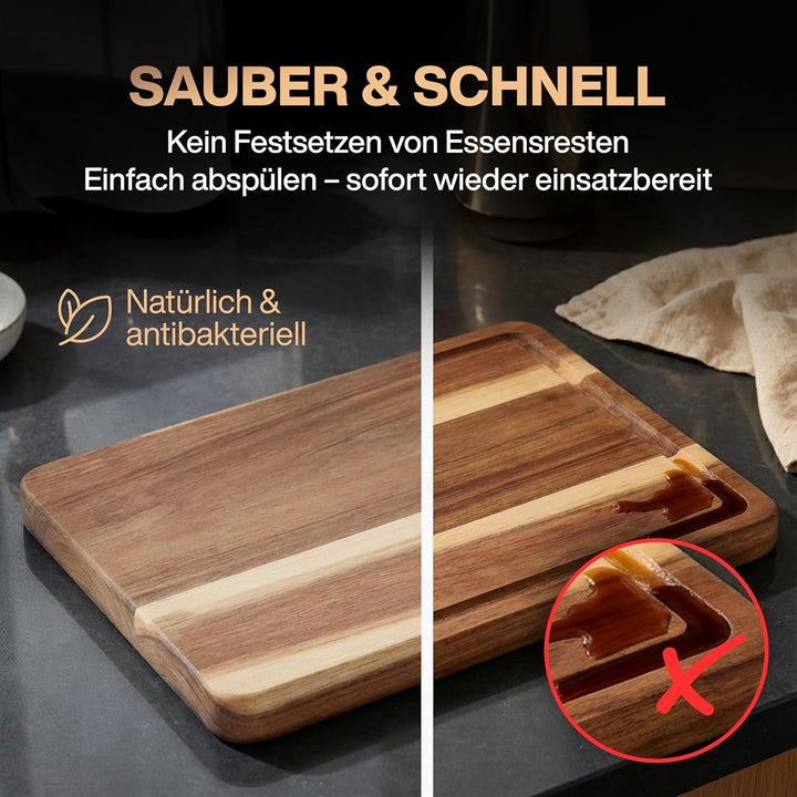 Premium Schneidebrett aus Akazienholz mit Saftrille - PERSONALISIERBAR - 40 x 30 x 3 cm - Hochwertig